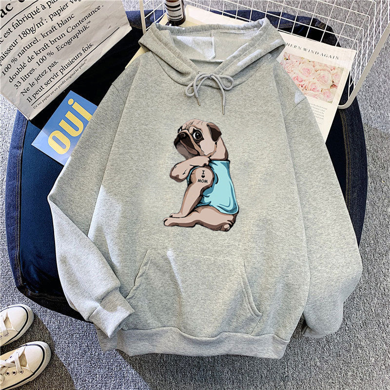 Kvinders hættetrøje med sødt pug design Skovae