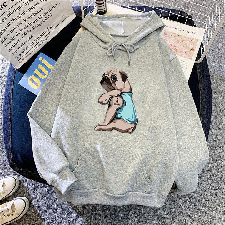 Kvinders hættetrøje med sødt pug design Skovae