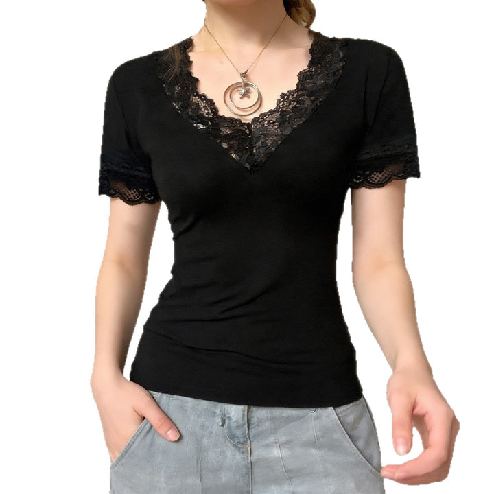 Dame Elegant Spids-T-shirt med V-hals og Kortærmet Skovae