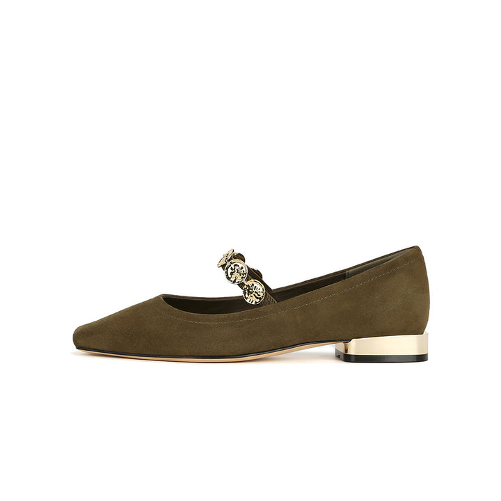 Dame Elegant Blokhælede Mary Jane Flats med dekorativ spænde Stilla