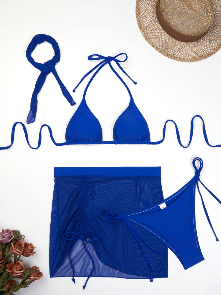 Dame Triangle Bikini Sæt med Mesh Overgang Stilla