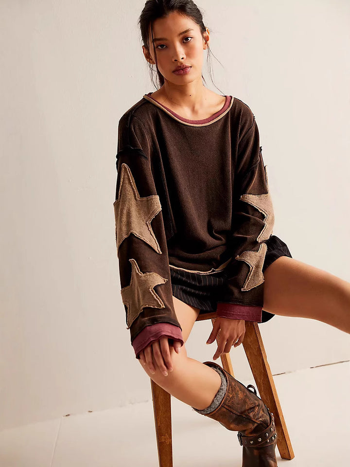 Femme Fritidstrøje Sweatshirt med stjernestikninger Stilla