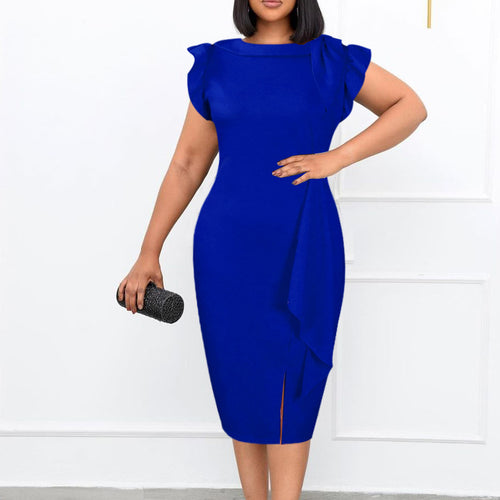 Dame pencil dress med dekorative flæser og elegant split Stilla