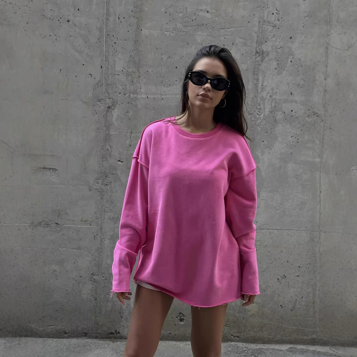 Kvinders afslappede oversized pullover med trendy detaljer og frynset kant Skovae