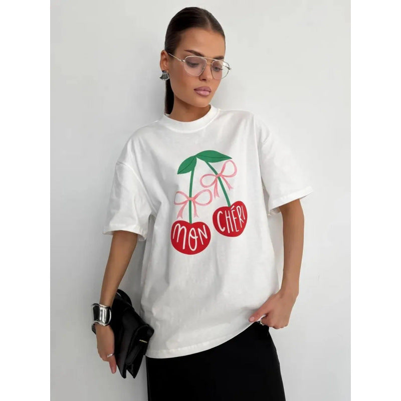 Dame T-Shirt med frugtig print og charmerende tekst Stilla