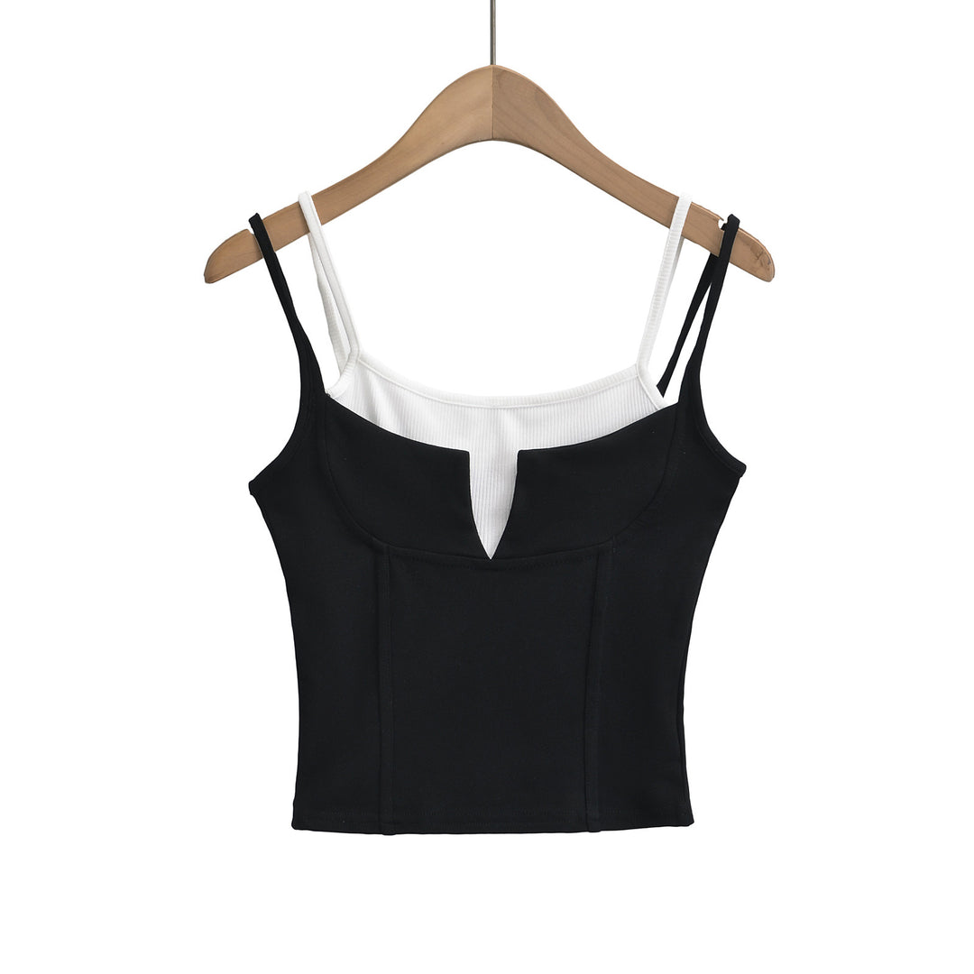 Dame cropped top med dobbelt stropdesign og moderigtigt V-udskæring Stilla