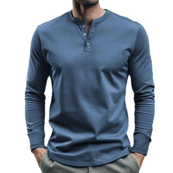 Herre langærmet Henley-shirt med praktisk knaplukning og tætsiddende pasform Stilla