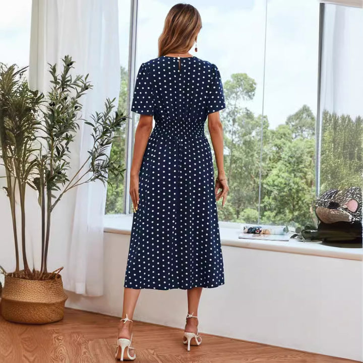 Dame Polka-Dots Maxikjole med elastisk talje Stilla