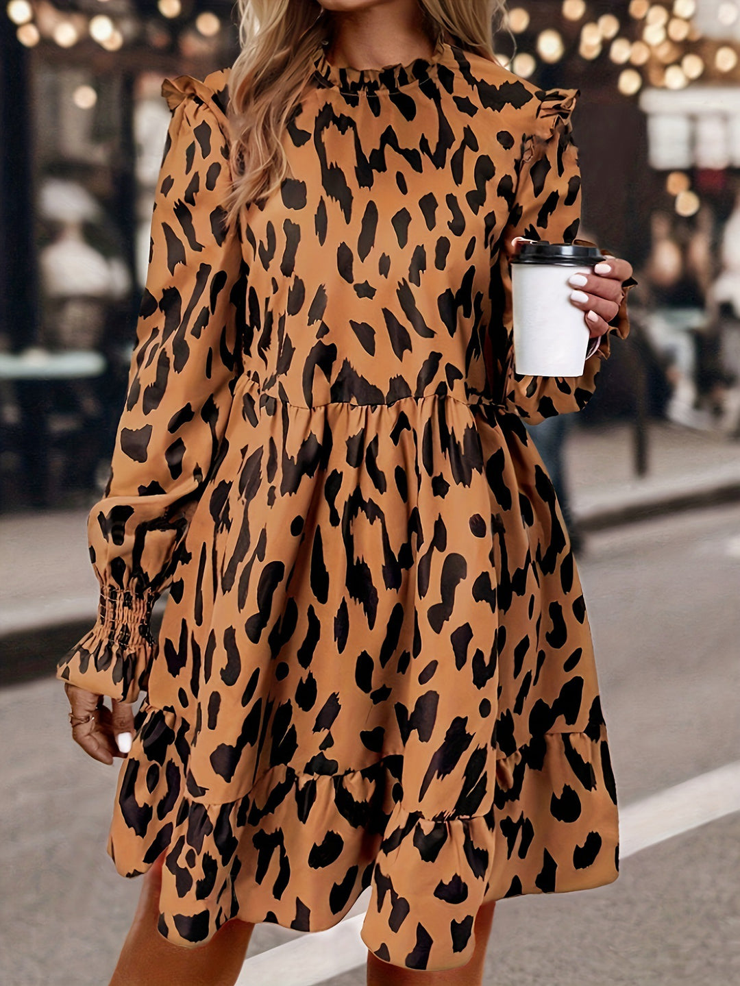 Femme Elegant Gradient Leopardskindsmønster Kjole Stilla