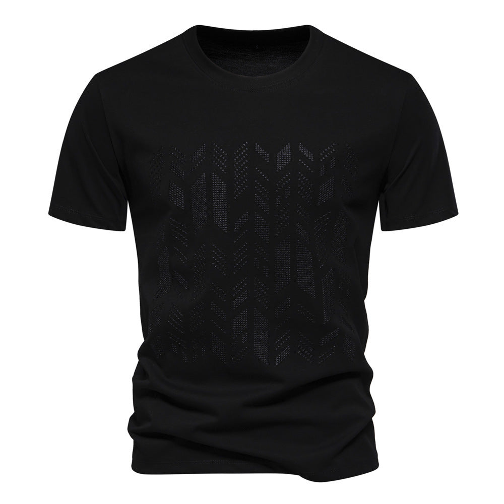 Herrer nan Rundhalsshirt i bomuldsblanding med geometrisk laserperforering og lige snit Skovae