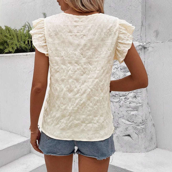 Dame bluse skjorte med legende ruffle detaljer og florale broderier Stilla