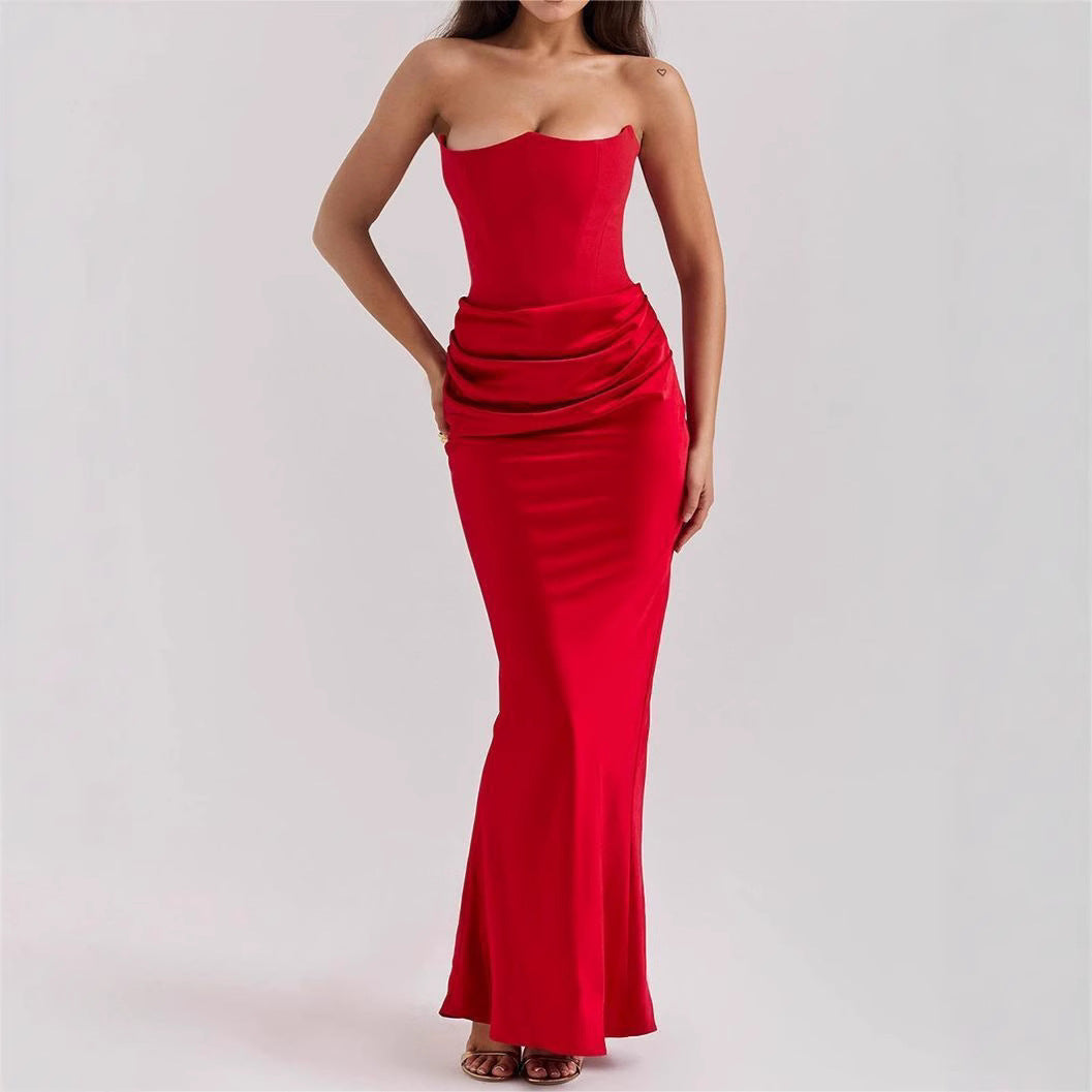 Dame Strapless Aftenkjole med raffineret Drapé Stilla