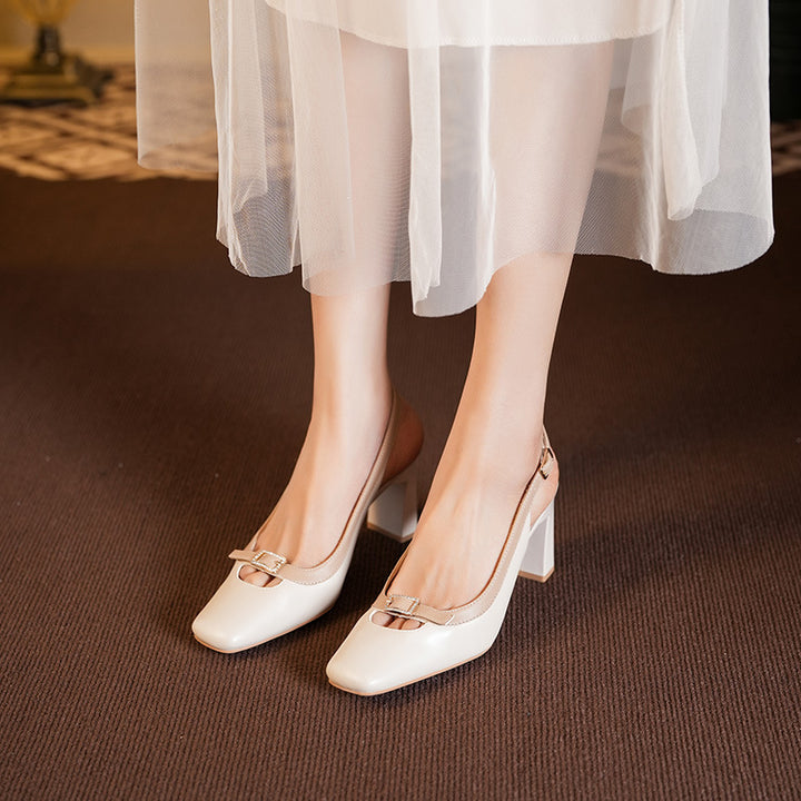 Dame Block-hæls Slingback Pumps med dekorativ spænde Stilla
