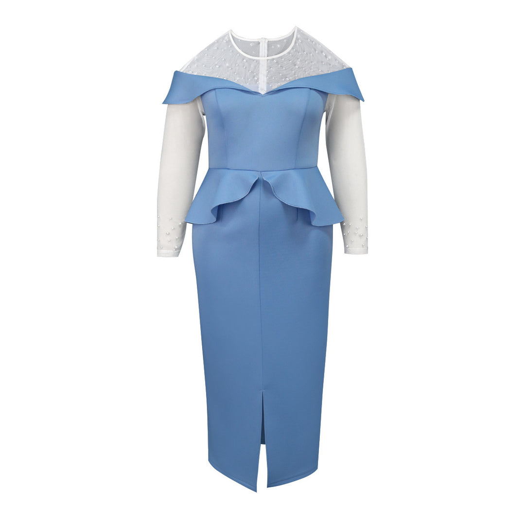Dame elegant Midi-kjole med off-shoulder design og flæsedetalje Skovae