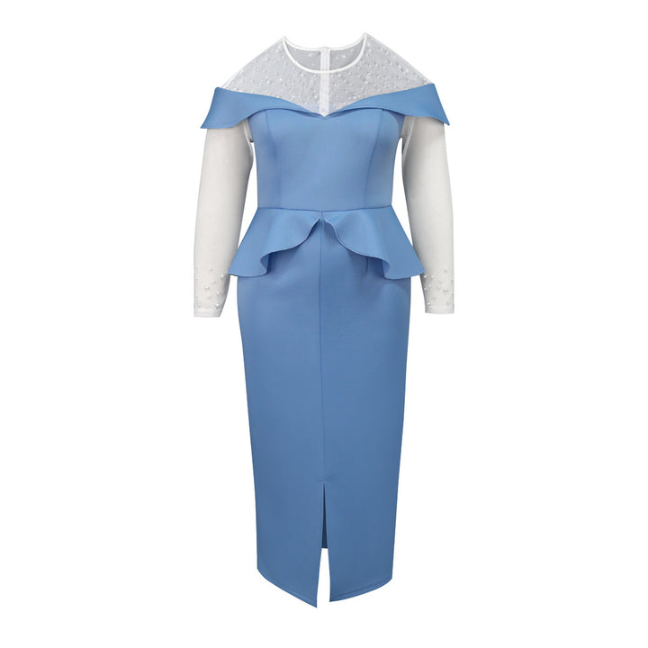Dame elegant Midi-kjole med off-shoulder design og flæsedetalje Skovae