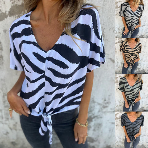 Dame Elegant V-Hals Knytte-Front Bluse Stilla
