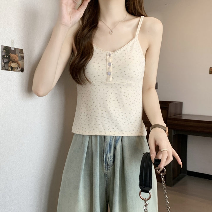 Femme Knaplukning Blomster-Camisole Stilla