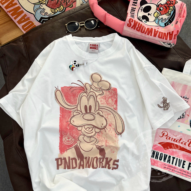 Dame T-shirt med kreativt cartoon-design og afslappet snit Stilla