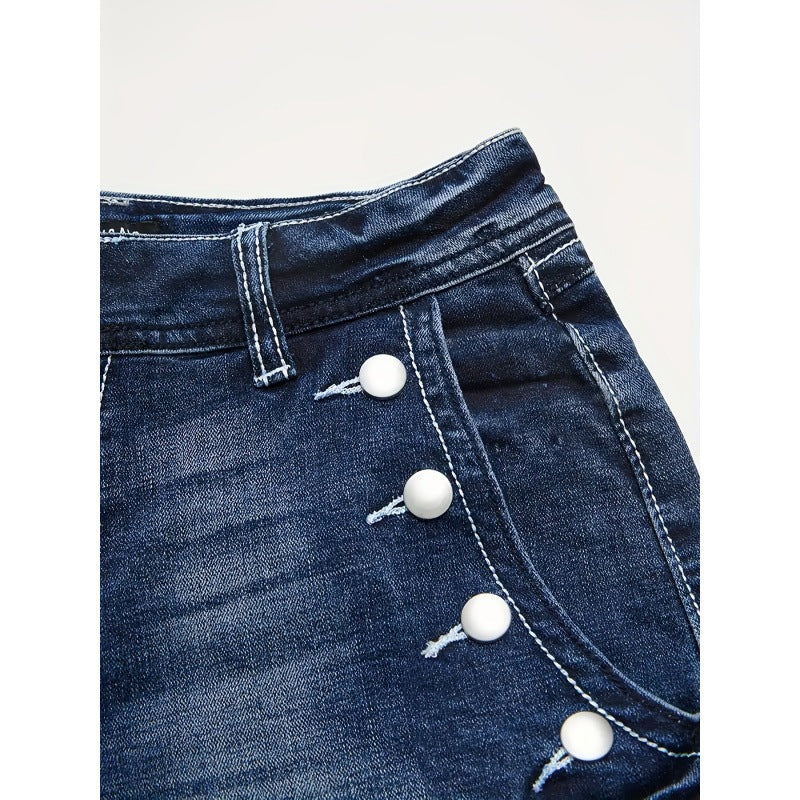 Dame Højt skårede Denim-shorts med knapdetaljer Skovae