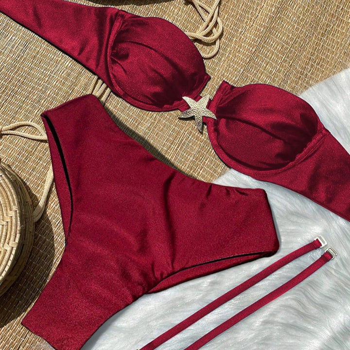 Dame Bikini-sæt med elegant push-up-top og høj talje bund Skovae