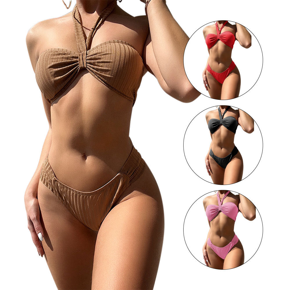 Dame Halterneck Struktur Bikini Sæt Stilla
