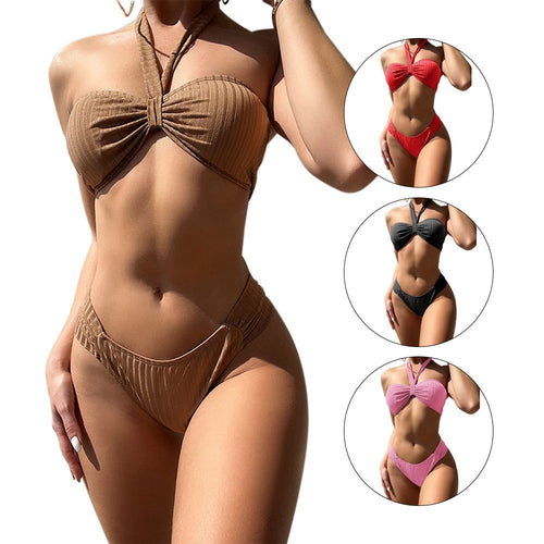 Dame Halterneck Struktur Bikini Sæt Stilla