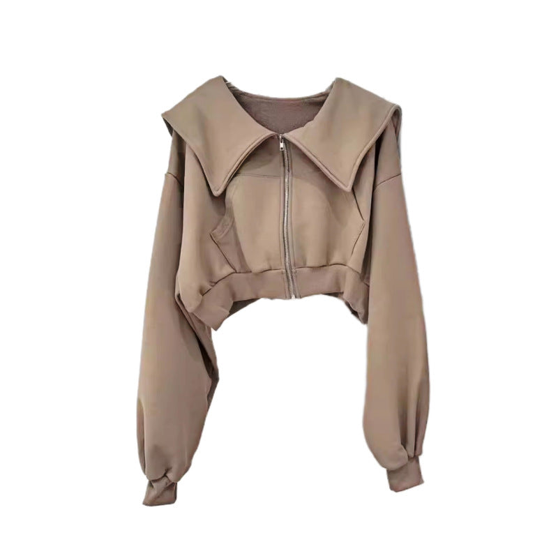 Dame cropped sweatjakke med stor krave Stilla