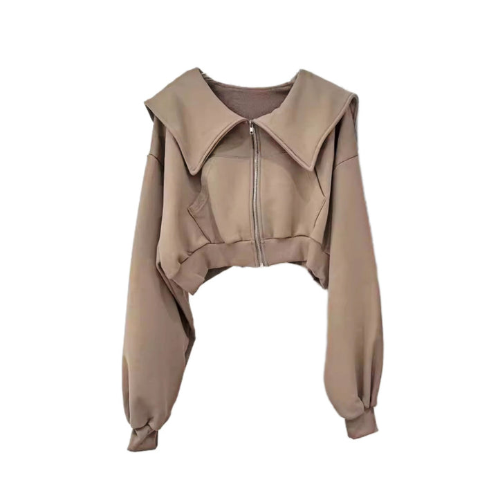 Dame cropped sweatjakke med stor krave Stilla