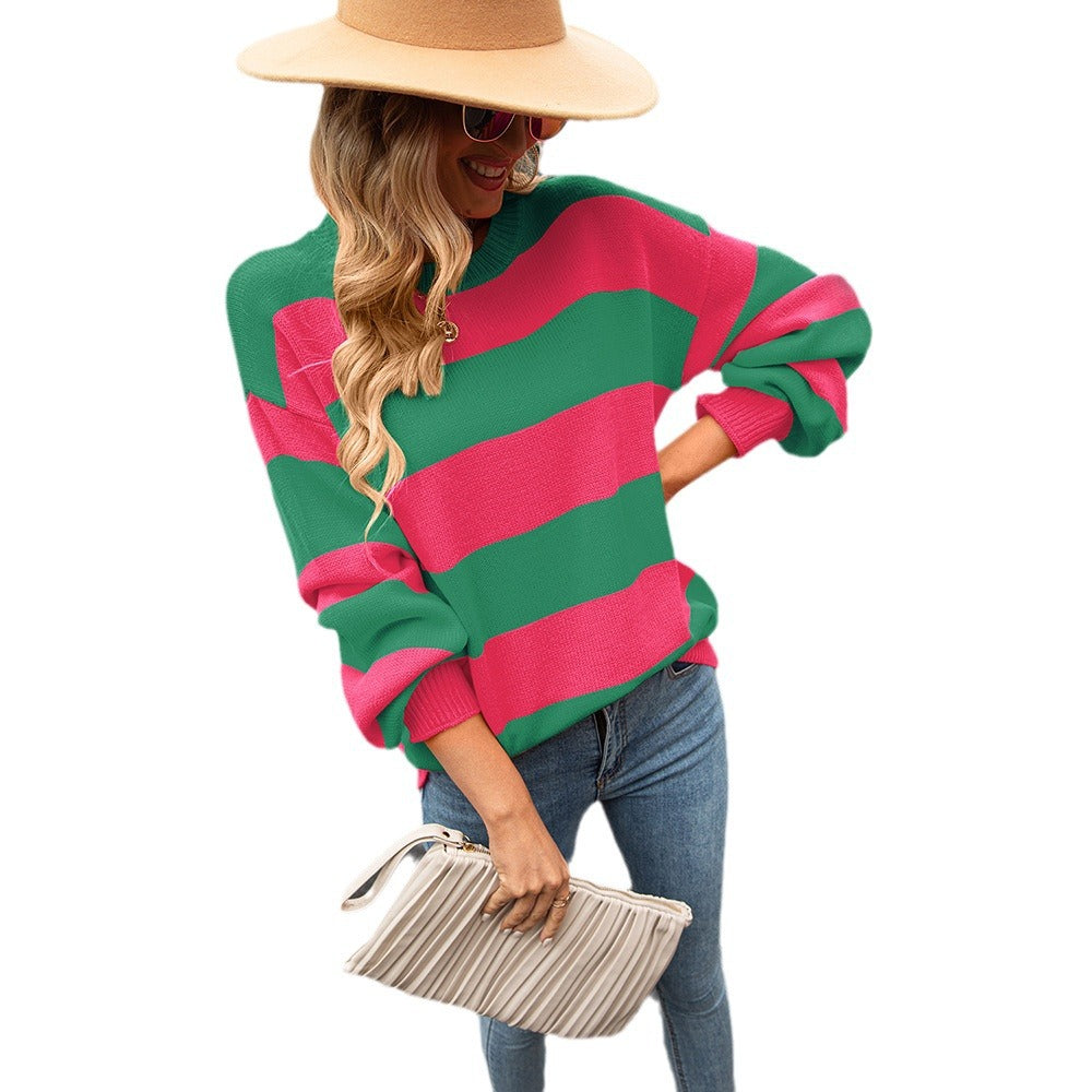 Dame casual pullover med fashionable stripe mønster og brede skåret ærmer Stilla