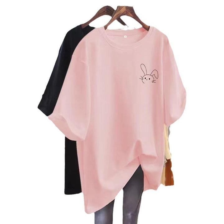 Dame T-shirt med afslappet kaninmotiv og moderne oversized snits Stilla