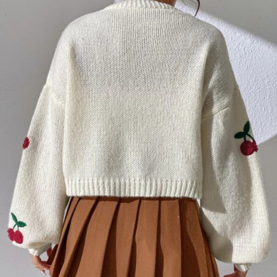 Kvinderne hyggelige cardigan med frugtagtig broderimønster og løs pasform Stilla