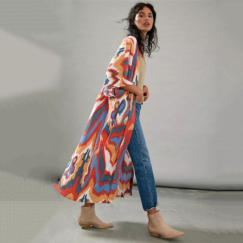 Dame Kimono-stil Strandkappe med kunstnerisk mønster Stilla