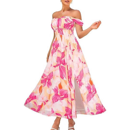Dame blomsterkjole i maxi-stil med taljebælte fra Stilla