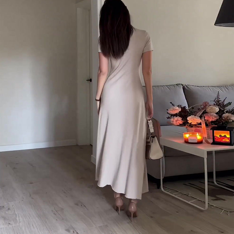 Dame elegant maxikjole med høj krave og bredt skårne ærmer Stilla