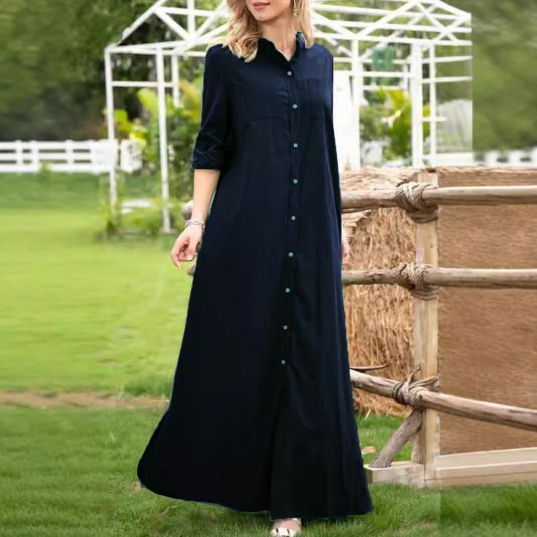 Dame Maxikjole med elegant skjorte finish og praktiske lommer Stilla