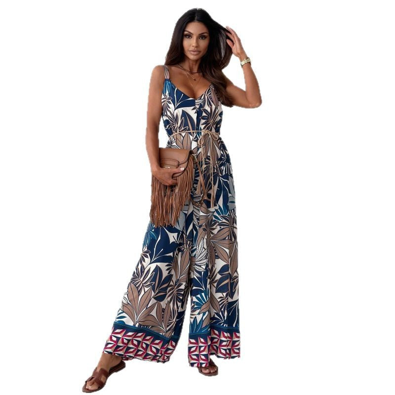 Dame Floral Print Maxi-Overall med Taljebælte Stilla