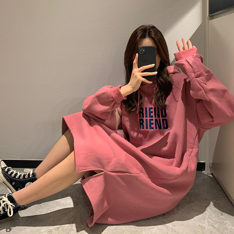 Dame Fritids Hoodie Kjole med Sideslids Stilla