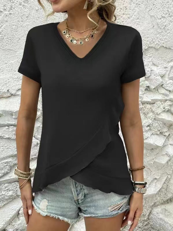 Dame stilfuldt V-hals asymmetrisk top Stilla
