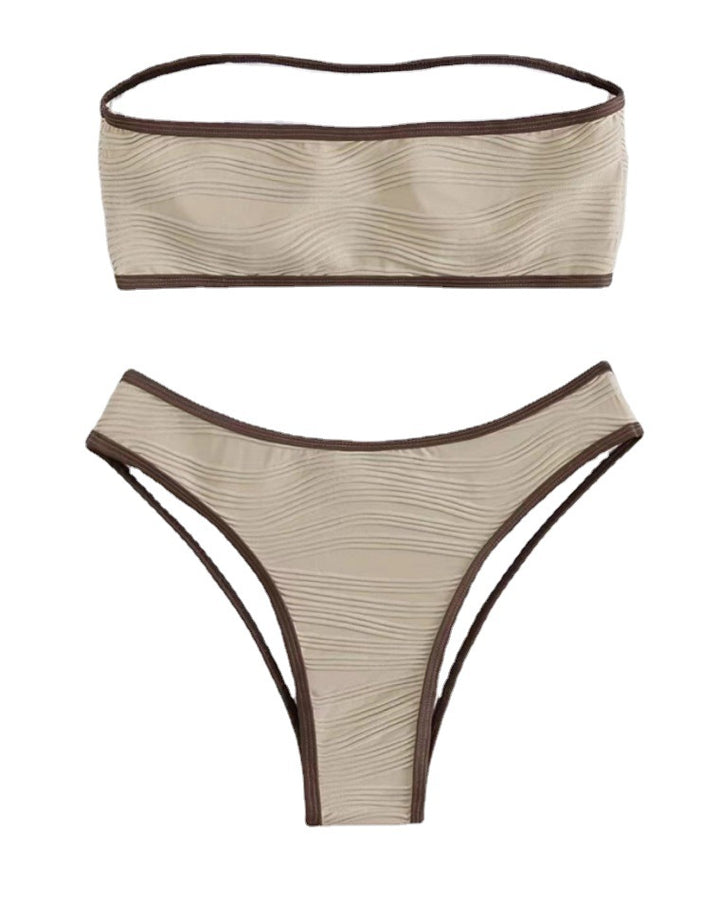 Dame Bandeau-bikini med struktureret top og høj udskæring Stilla
