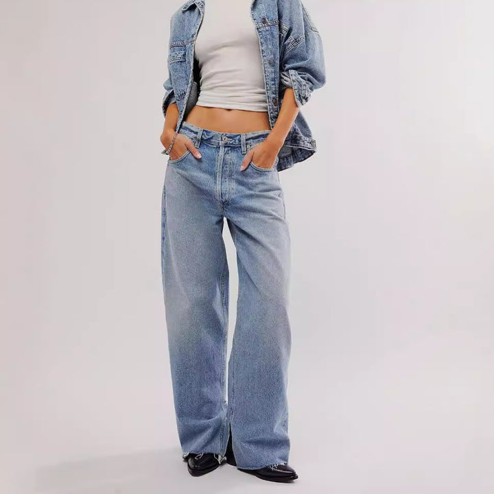 Dame løse jeans i en afslappet vintage-stil med flænsede sømme Stilla