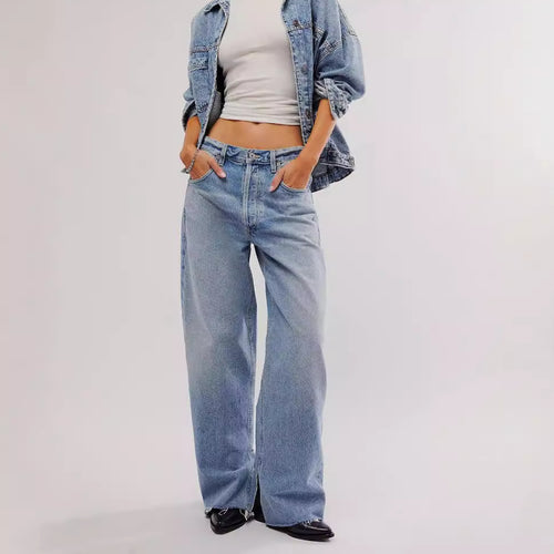 Dame løse jeans i en afslappet vintage-stil med flænsede sømme Stilla