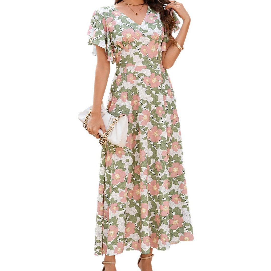 Dame maxikjole med blomstrede ruffles og tætsiddende snit Stilla