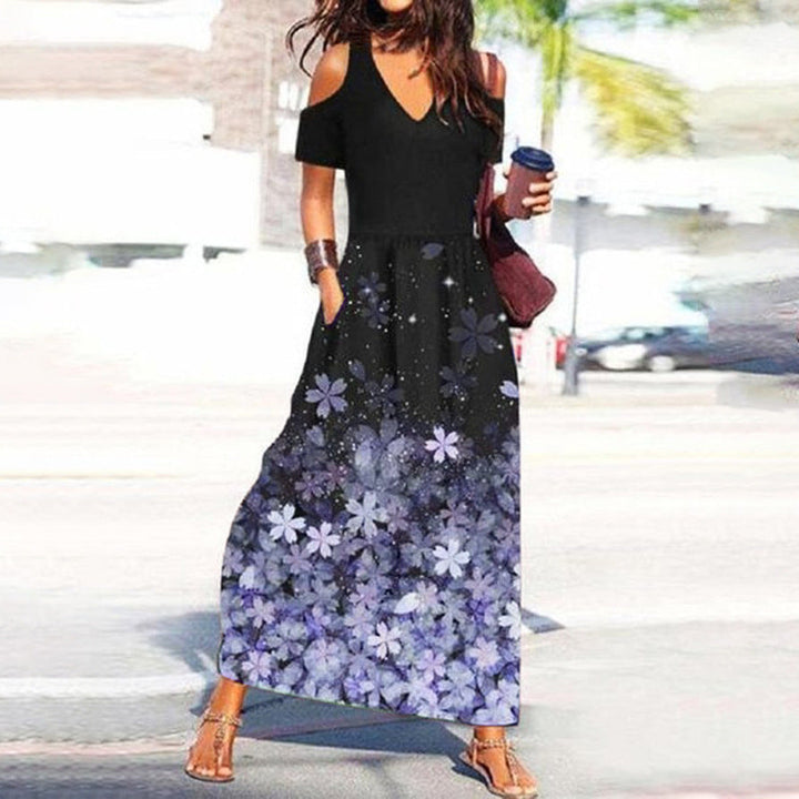 Stilla | Chic Blomsterprint V-Hals Off-Shoulder Kjole