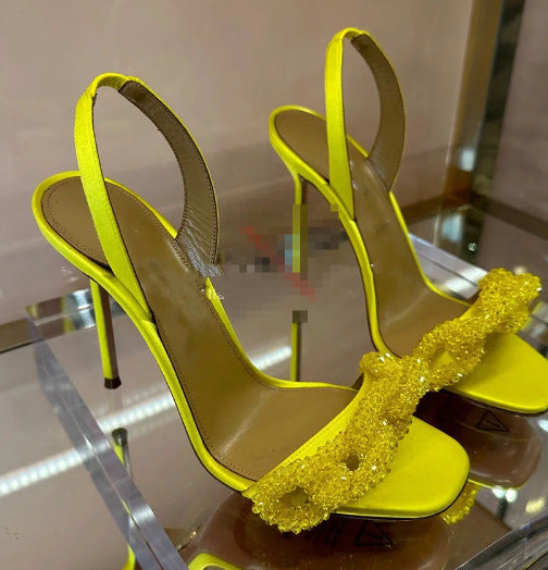 Femme Elegante Høje Slippers Slingback Sandaler med Pyntet Sløjfe Detalje Stilla