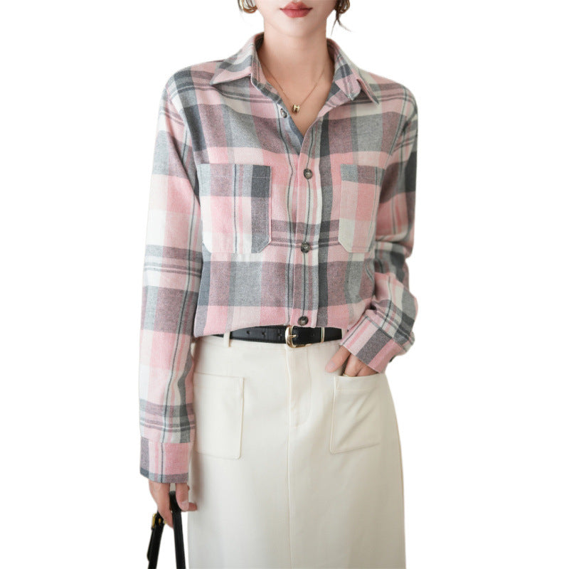 Femme Flannel Button-Up Skjorte med Lomme Stilla