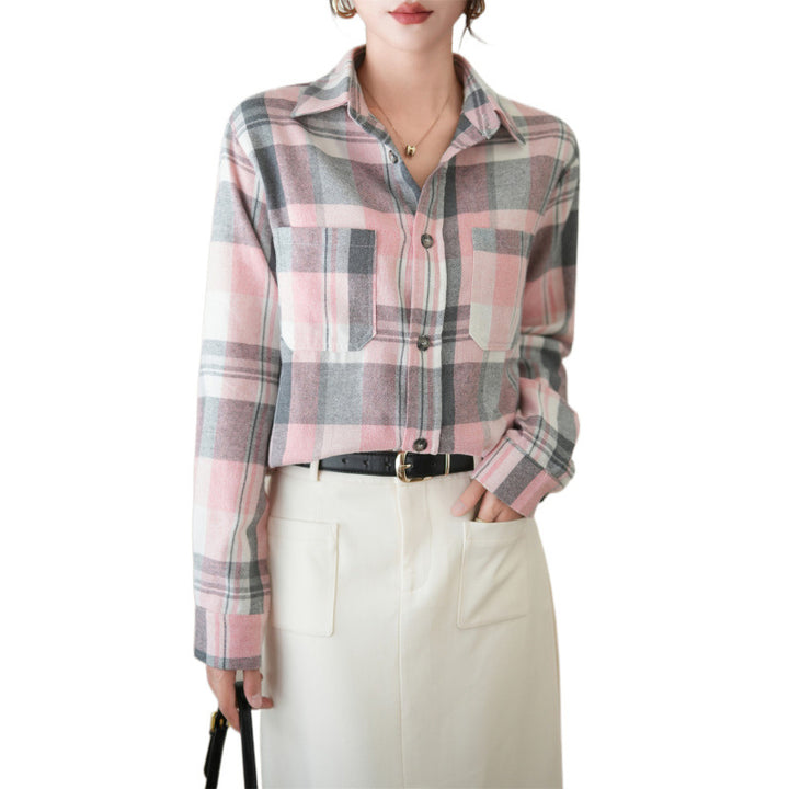 Femme Flannel Button-Up Skjorte med Lomme Stilla