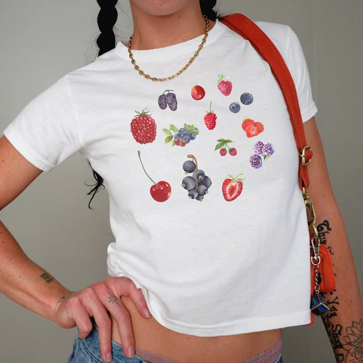Dame Crop-T-shirt med kreativ telefon-design Skovae