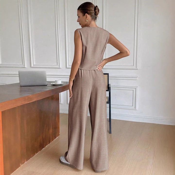 Damer Elegant jumpsuit med ærmeløs blazer og brede bukser Skovae