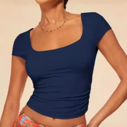 Dame figurtilpasset Crop-Top med vid udskæring og kort arm Stilla