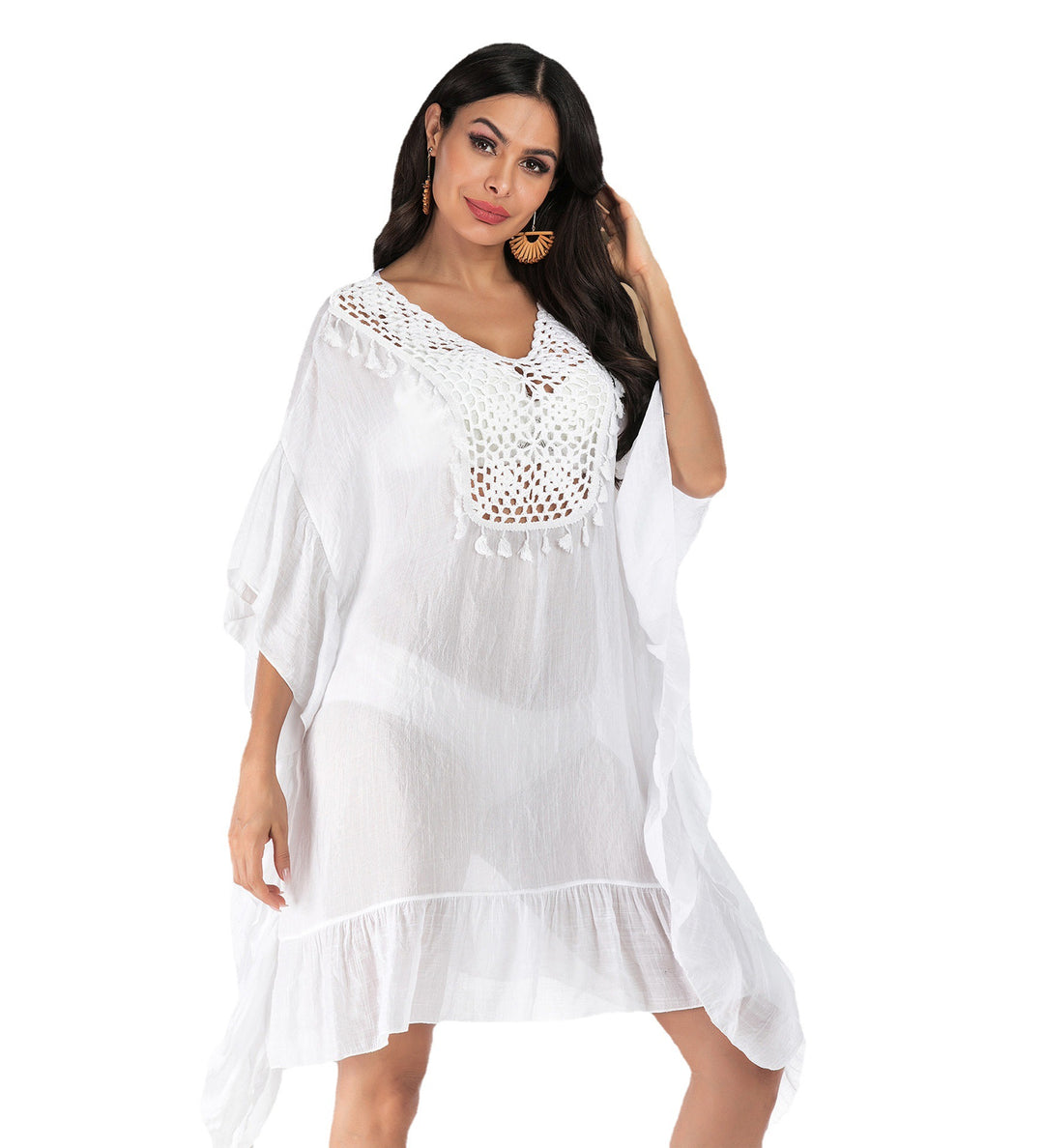 Dame Hæklet-Detail Strand Kaftan Cover-Up Stilla